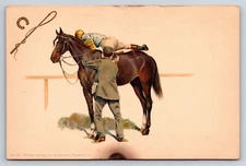 Postcard Horse Jockey Mounting Race Horse Crop Horse Shoe c1906 German #2AA29