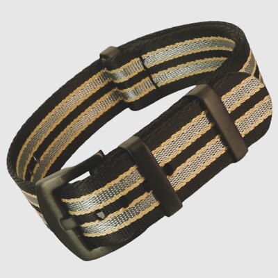 Premium NATO Strap Uhren Armband PVD Schliesse schwarz Sand grau 22 mm 6879
