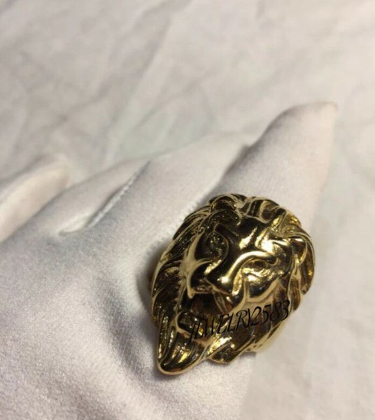 Alternate view of Solid Men's Angry Wolf Face Ring 14k Yellow Gold Plated Silver Free Stud