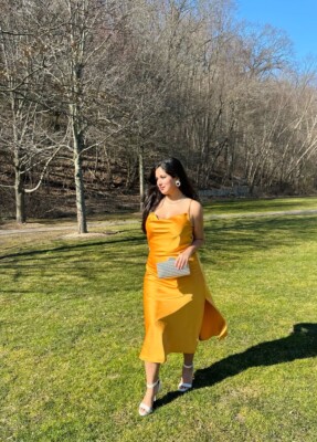 Women's satin cowl neck midi dress NEW Summer yellow Dress Flattering Dress  | eBay