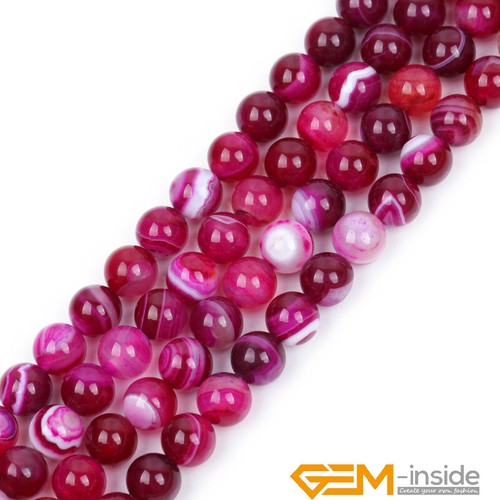 Purple Magenta Stripe Agate Onyx Gemstone Round Beads For Jewelry Making 15" AU - Picture 3 of 47