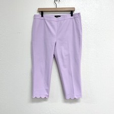 TALBOTS Women's 14 Petite Chatham Crop Straight Leg Scalloped Hem Pants Lavender