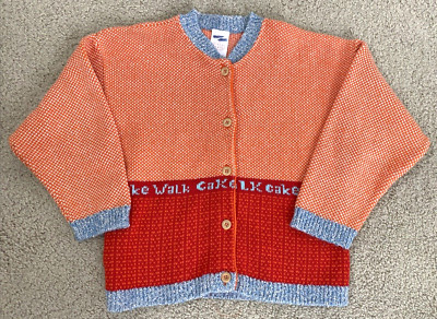 CAKEWALK Kids 116 Orange & Blue Cardigan Sweater Sz US 6 Girl Boy