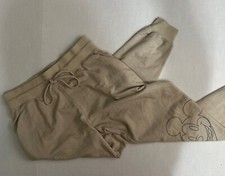 Women's Sweatpants Disney Tan Drawstring Size Medium Mouse Logo on Leg