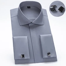 Mens Dress Shirts French Cuff Long Sleeves Formal Business Camisas Shirts Tops