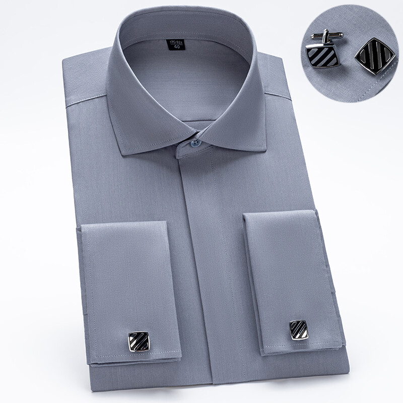 Men's Slim Fit French Cufflinks Shirt Non Iron Long Sleeve Cotton Male Tuxedo Sh - Foto 9