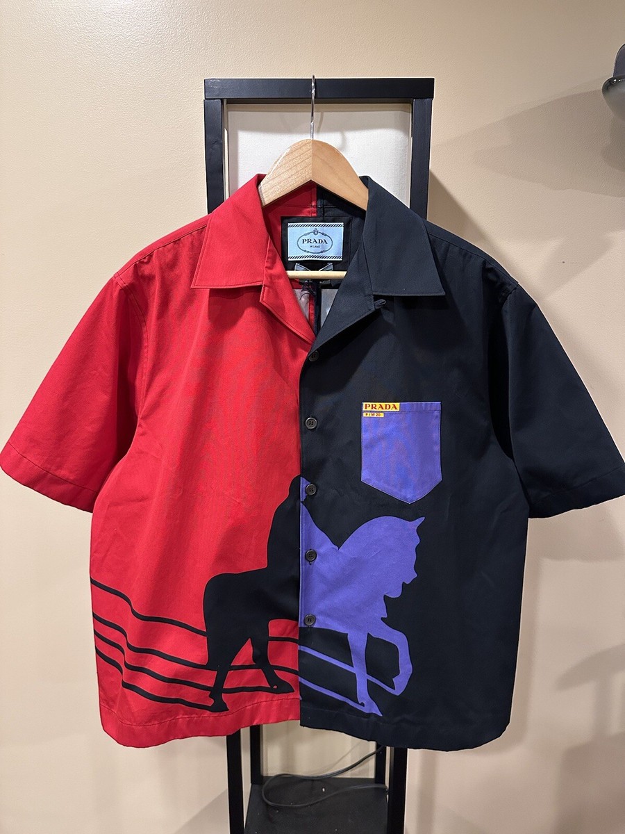 Prada Double Match Black Purple Red FW20 Horse Bowling Shirt | eBay