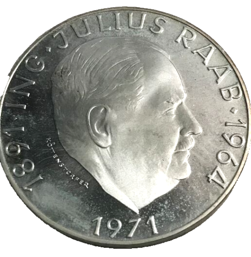 elf Austria 50 Schilling 1971 Silver Proof Julius Raab 80th Anniv of Birth 5L73