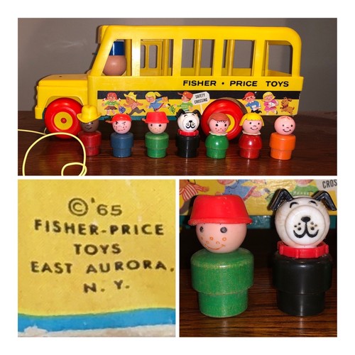 Fisher Price c 1965 Vintage Little People School Bus Complete, Correct 7 People - Picture 1 of 20