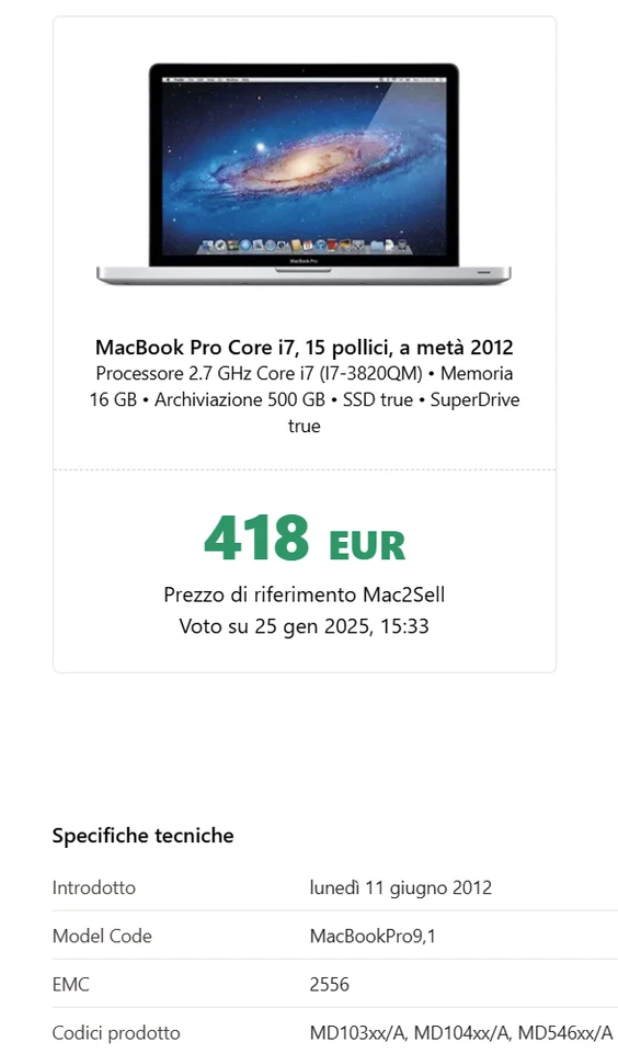 APPLE Macbook Pro 15,4" (2012) Argento - Immagine 2 di 4
