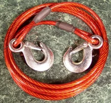 12 foot by 3/8 inch STEEL TOW CABLE with 2 HOOKS new wire hook towing strap 