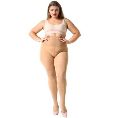 Women's Natural Nude Tights Plus Size 2 Pairs Control Top Basic Pantyhose XL - Picture 2 of 7