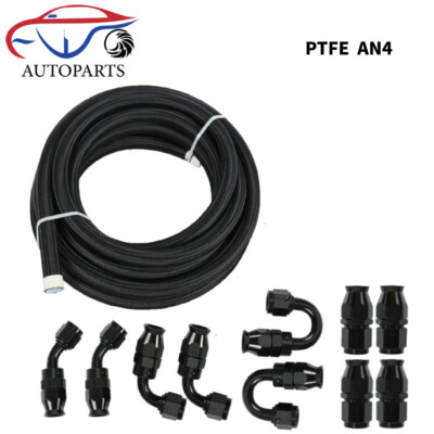 Black Nylon Braided E85 PTFE Fuel Line 10ft 4AN- AN4 10 Fittings Hose kit E85