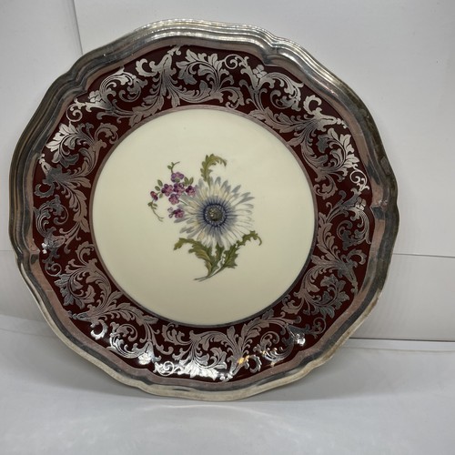 Rosenthal Plate Bahnhof Selb Germany Chippendale Burgundy / Silver / Floral 7”