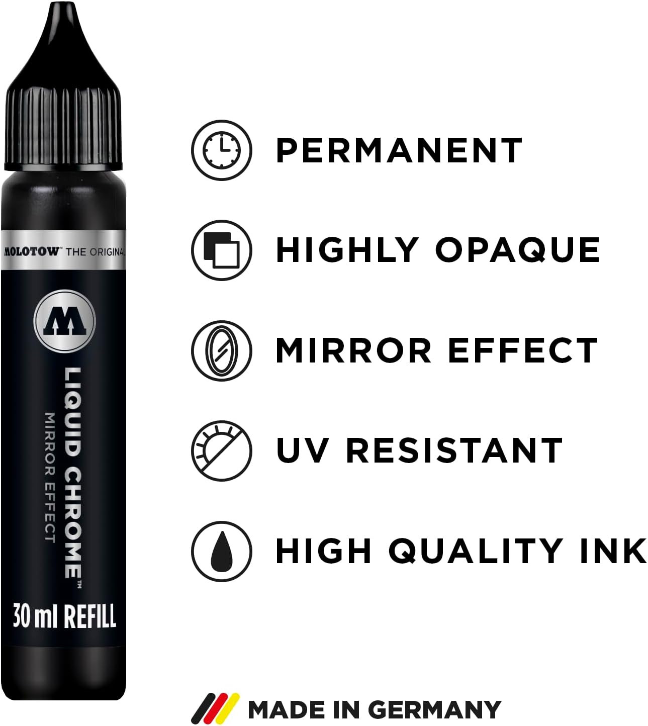 Molotow Liquid Chrome Alcohol-Based Refill, 30Ml Bottle, 1 Each