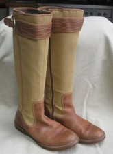 Timberland Earthkeepers Tan brown leather & beige canvas knee riding boots size