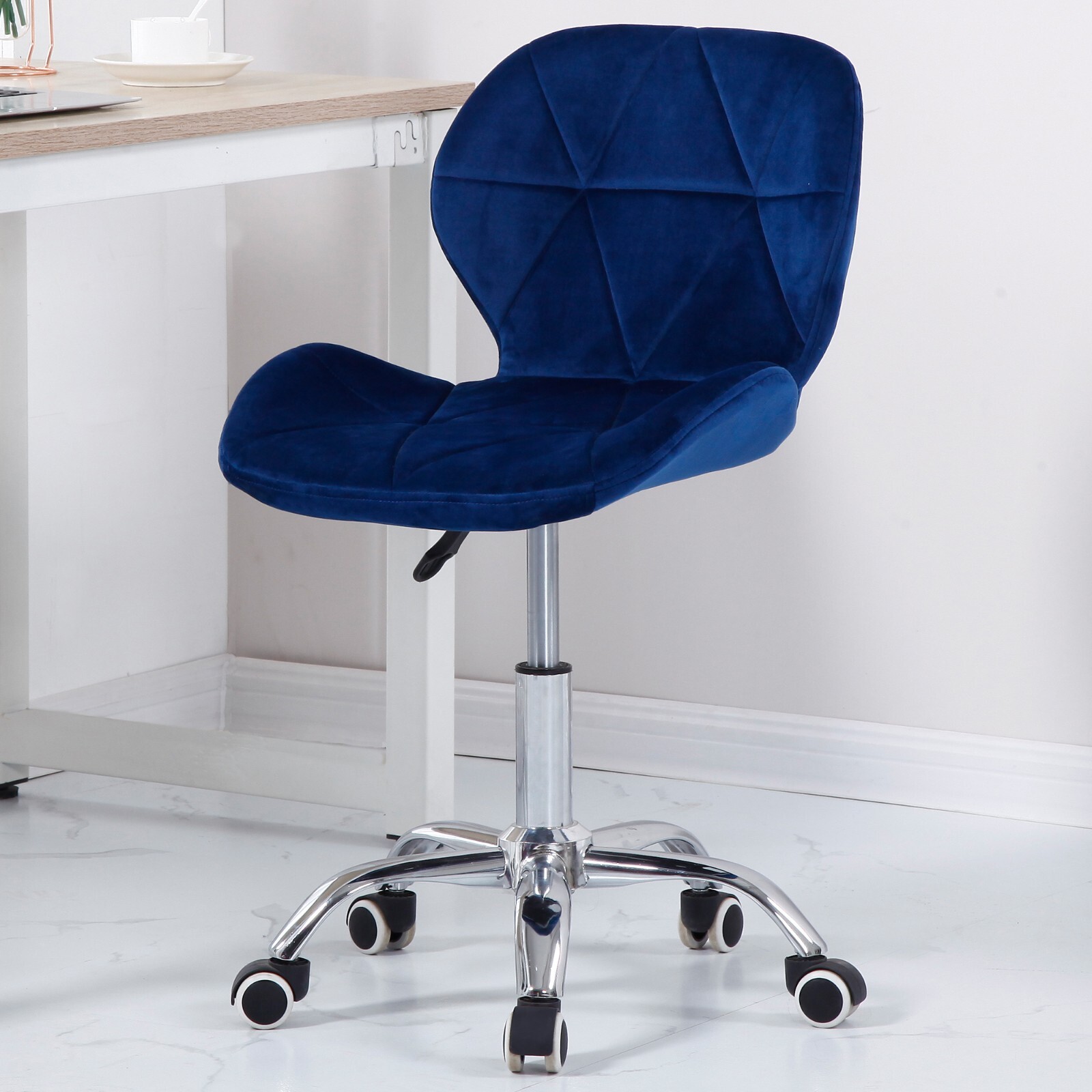 Cushioned Velvet Computer Desk Office Chair Chrome Legs Lift Swivel