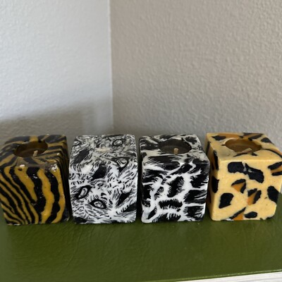 Handmade Africa Animal Pattern Wax Candle Zebra Giraffe Cheetah Safari Set of 4
