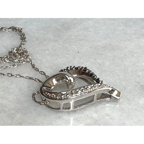 JANE SEYMOUR WHITE GOLD BLACK AND CLEAR DIAMONDS HEART NECKLACE PENDANT SKY - Picture 9 of 15