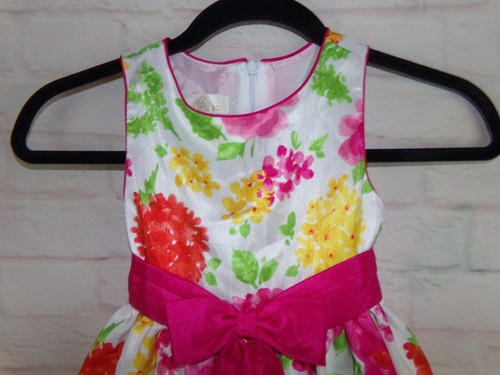 American Princess Girls size 6 White Pink and Green Floral A-Line Dress - Picture 3 of 6