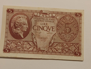 ITALY   5  Lire 1944   Good Condition