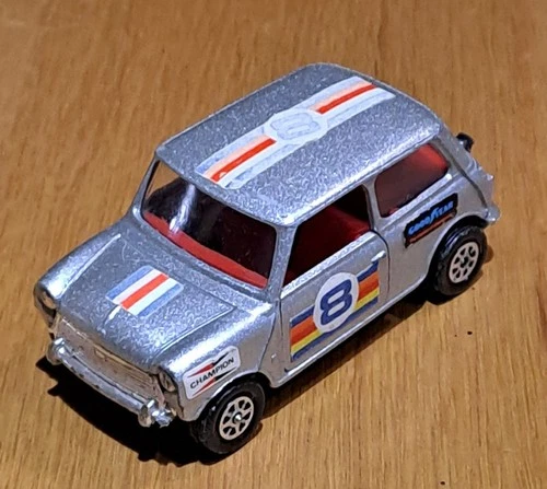 Vintage Corgi British Leyland Mini 1000 Diecast Car – Racing Decals, Silver