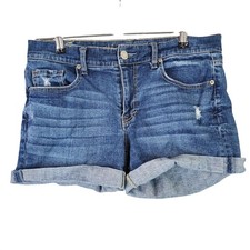 Womens Aeropostale Blue Denim Boyfriend Shorts Distressed 3" Inseam Rolled Hem 4