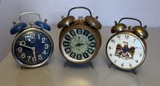 Vintage Twin Bell Wind Up Alarm Clock Lot 3 Metal Lux Eagle Americana untested