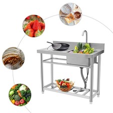 Free Standing Kitchen Sink Stainless Steel Commercial Kitchen Bar Sink w/ Faucet