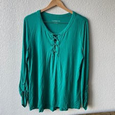 Croft & Barrow Womens Top Size L Green Rayon ...