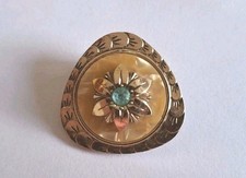 Vintage Tuchhalter Schalclip Brosche Floral Zirkon Strukturiert Perlmutt