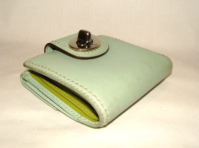 COACH Vintage Soft/Light Green Leather Turnlock Closure Compact