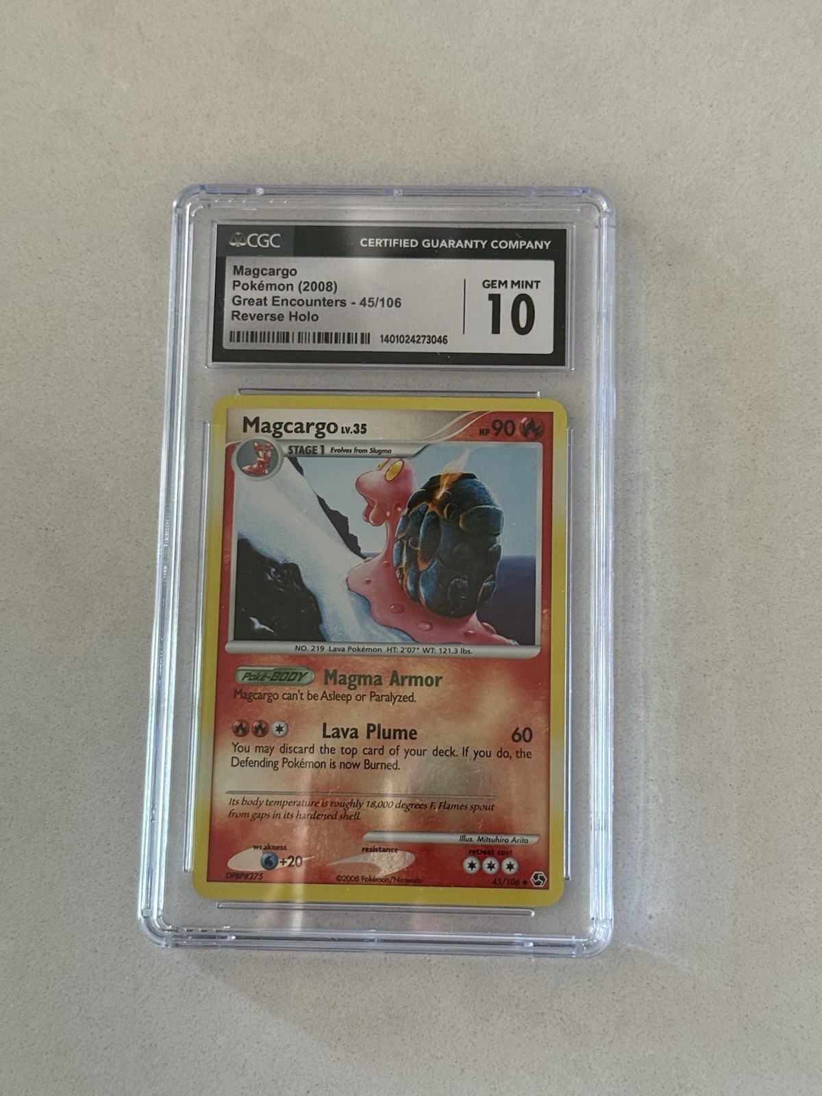 CGC 10 Gem Mint Pokémon Magcargo Reverse Holo 45/106 Great Encounters