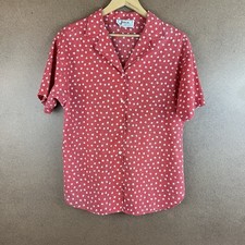VTG 70s 80s Faded Joyce Sportswear Floral Polka Dot Button-Up Blouse Red M/L USA