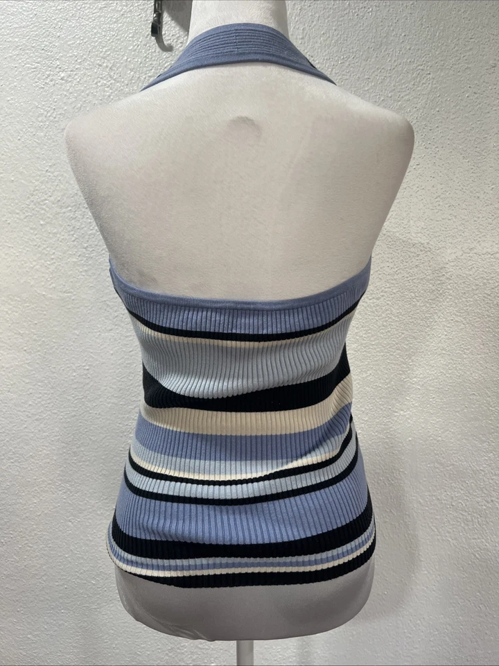 Halter tejido grande INC Woman International Concepts rayas azules sin espalda Foto 4 de 4