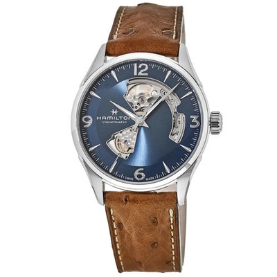 New Hamilton Jazzmaster Open Heart Blue Dial Leather Strap Men's Watch H32705041