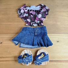 Build A Bear Skirt Blue Jean Denim Silver Buttons Ruffle Pleated Clothes Lot