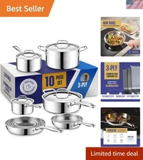 Stainless Steel Pots and Pans Set 10 Piece Induction Oven Safe Non Toxic