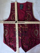 Vest Boho Paisley Tapestry Women Sz M Cotton Embroidery Maroon Lined Solutions