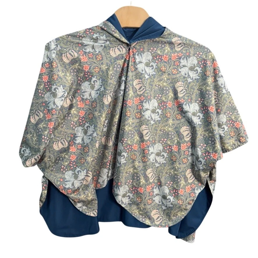RainCaper Reversible Hooded Rain Poncho William Morris Pimpernel Floral Navy