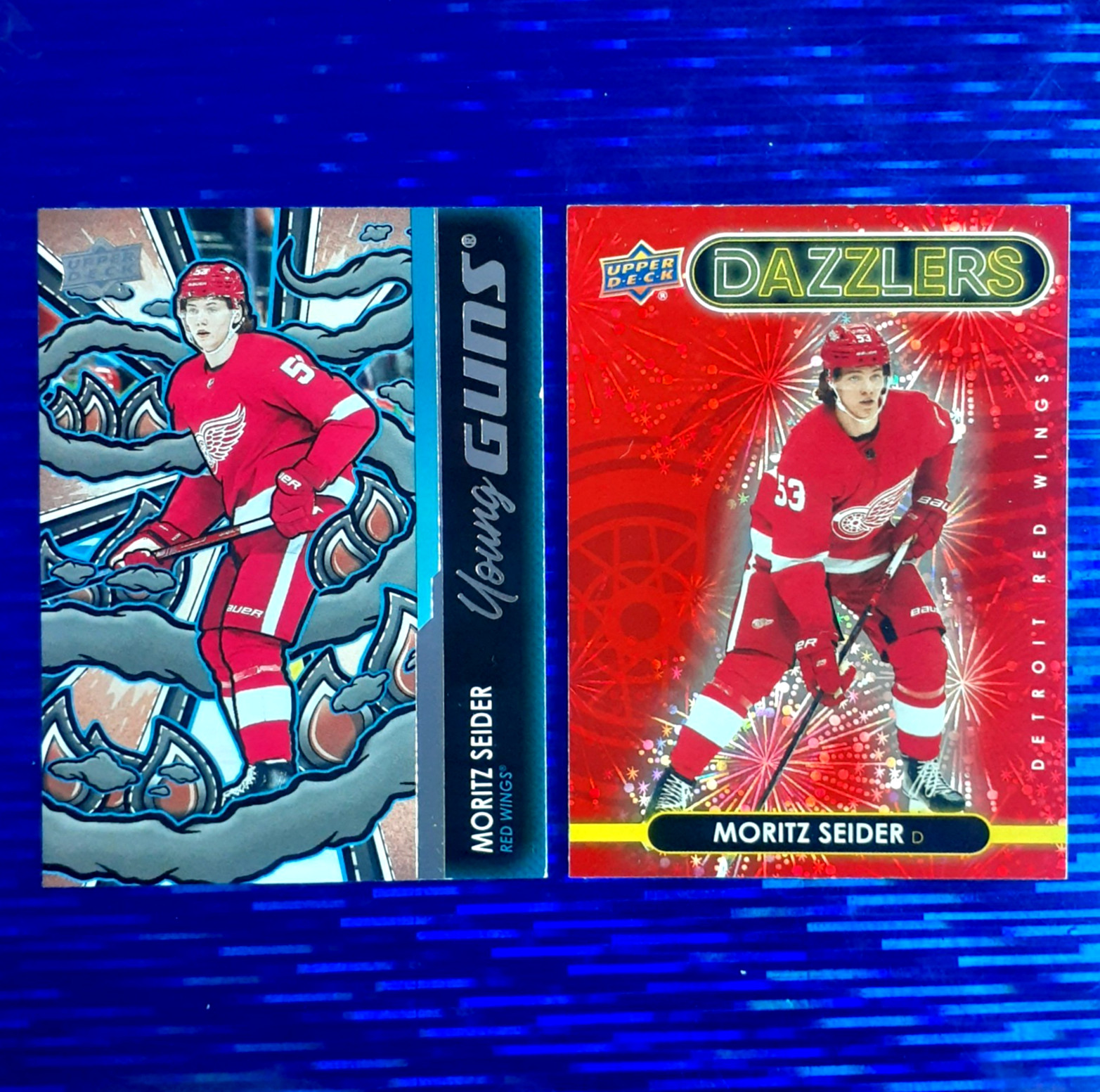 2024 Upper Deck Moritz Seider Young Guns Renewed #469 & 2021 Dazzlers Red #DZ-67