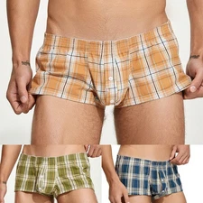 Men's Underwear Soft Cotton Boxers Shorts Briefs Trunks Button Low Rise Sexy