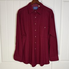 Pendleton Mens XL Wool Shirt Burgundy Red Elbow Patches Button Down Made in USA