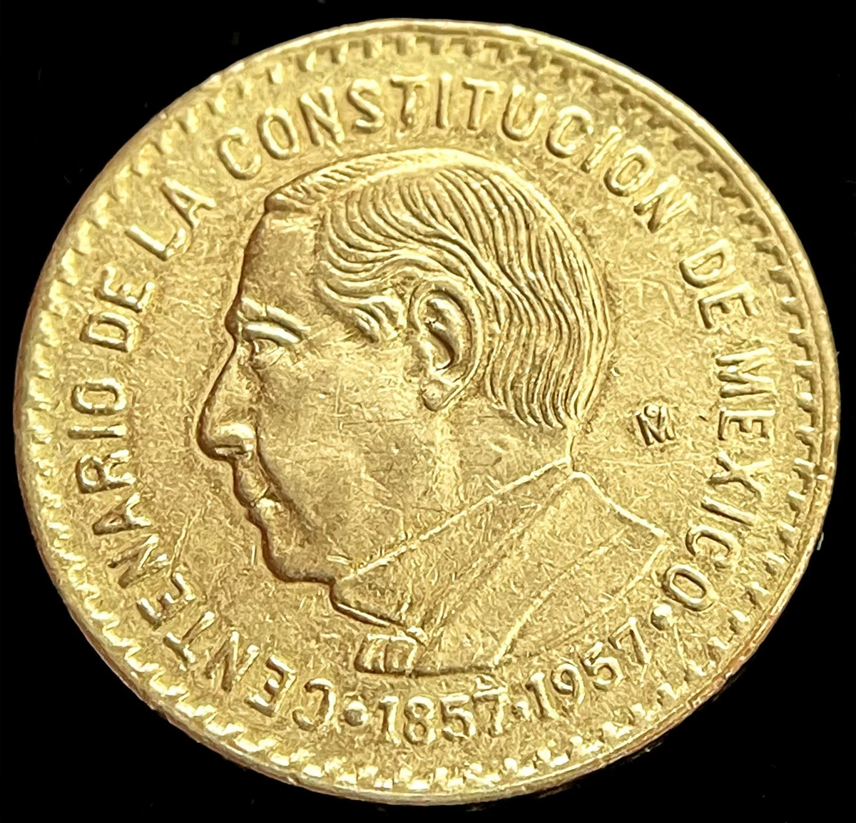 1957 GOLD MEXICO 8.33 GRAMS 10 PESOS CONSTITUTIONAL COIN MEXICO