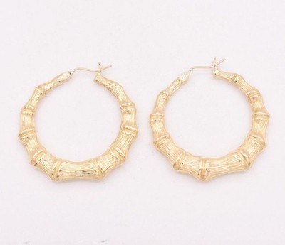 1 3/8 Zoll 35 mm abgestuft Diamantschliff Bambus Creolen echt 10 K Gelbgold