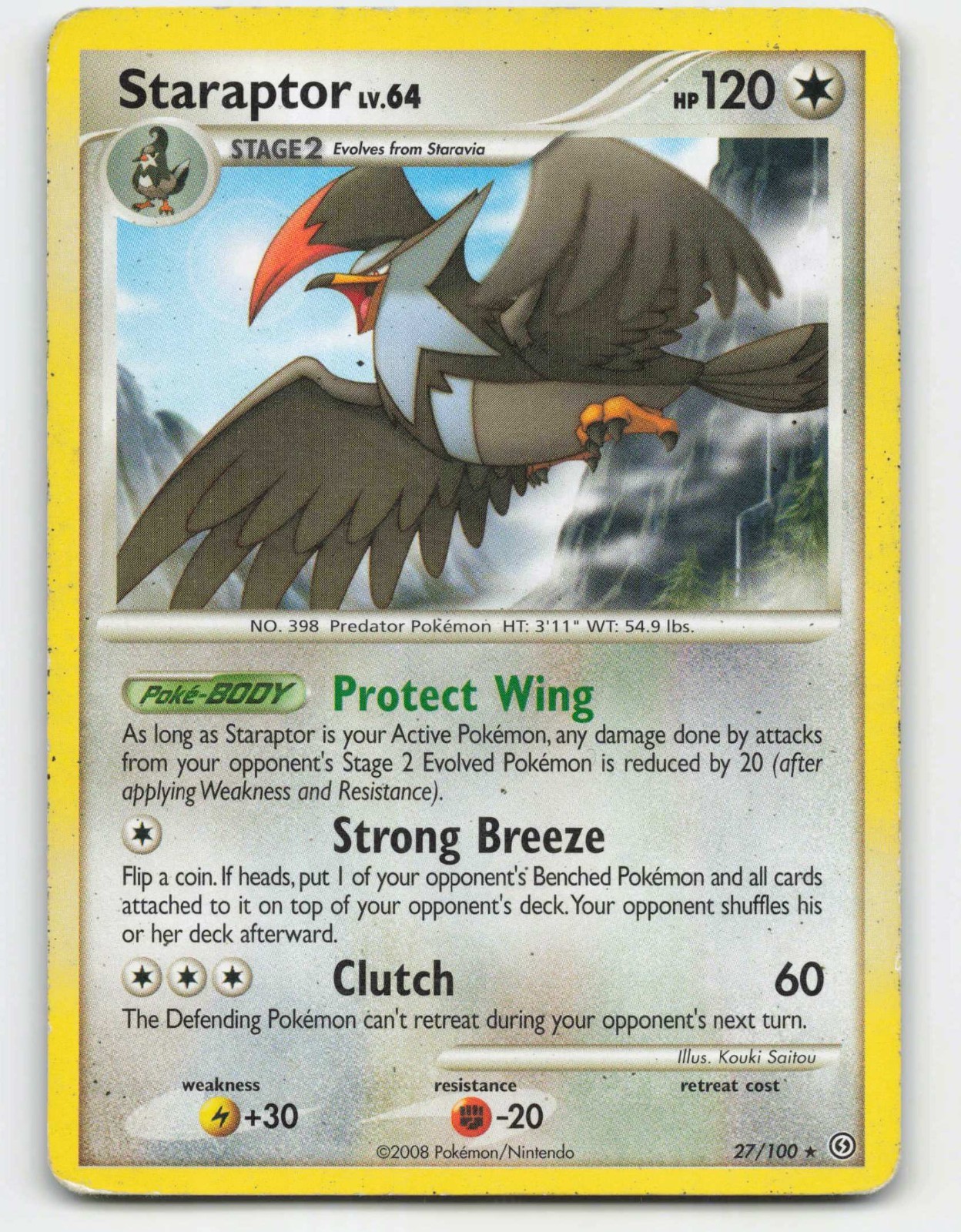 2008 Pokemon, Stormfront, #27/100 Staraptor, Rare (b)