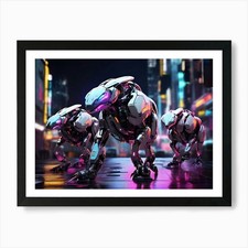 Robots In The City Paintings Art Pr Framed Wall Art Poster Canvas Print Picture
