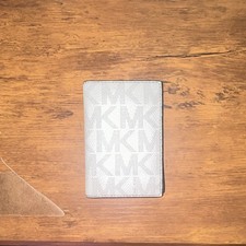 Michael Kors Logo Leather Card Holder Wallet, White/Gray, Men's Designer