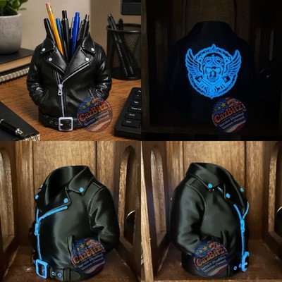 Leather Jacket Motorcycle Skull Pen Holder Glow In Dark
