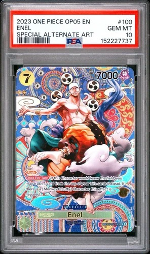 2023 One Piece OP05-AWAKENING of the New Era #100 Enel Special Alt Art PSA 10